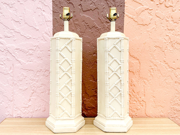 Pair of Palm Beach Style Faux Bamboo Column Lamps