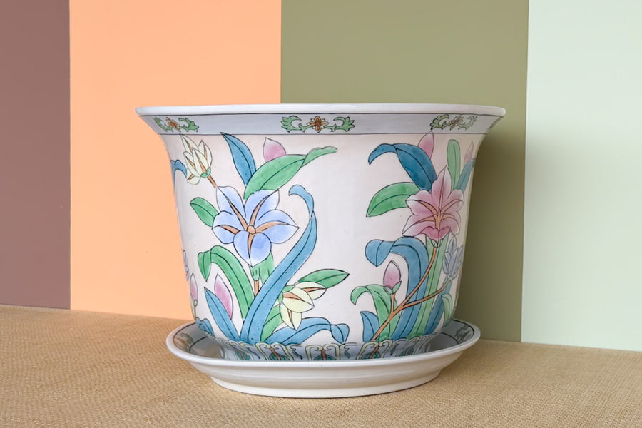 Pastel Floral Chinoiserie Cachepot