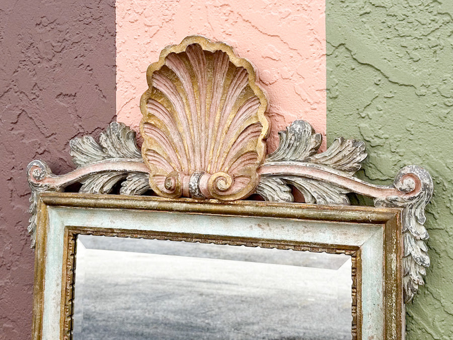 Wood Carved Shell Motif Mirror