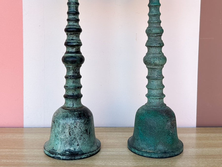 Pair of Palm Tree Patina Candle Holders