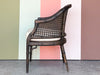 Handsome Cane and Faux Bamboo Barrel Chair