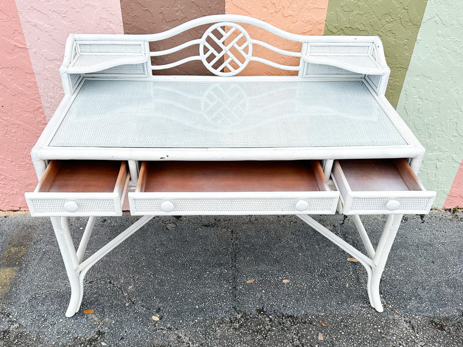 Hekman Rattan Chippendale Desk and Chair