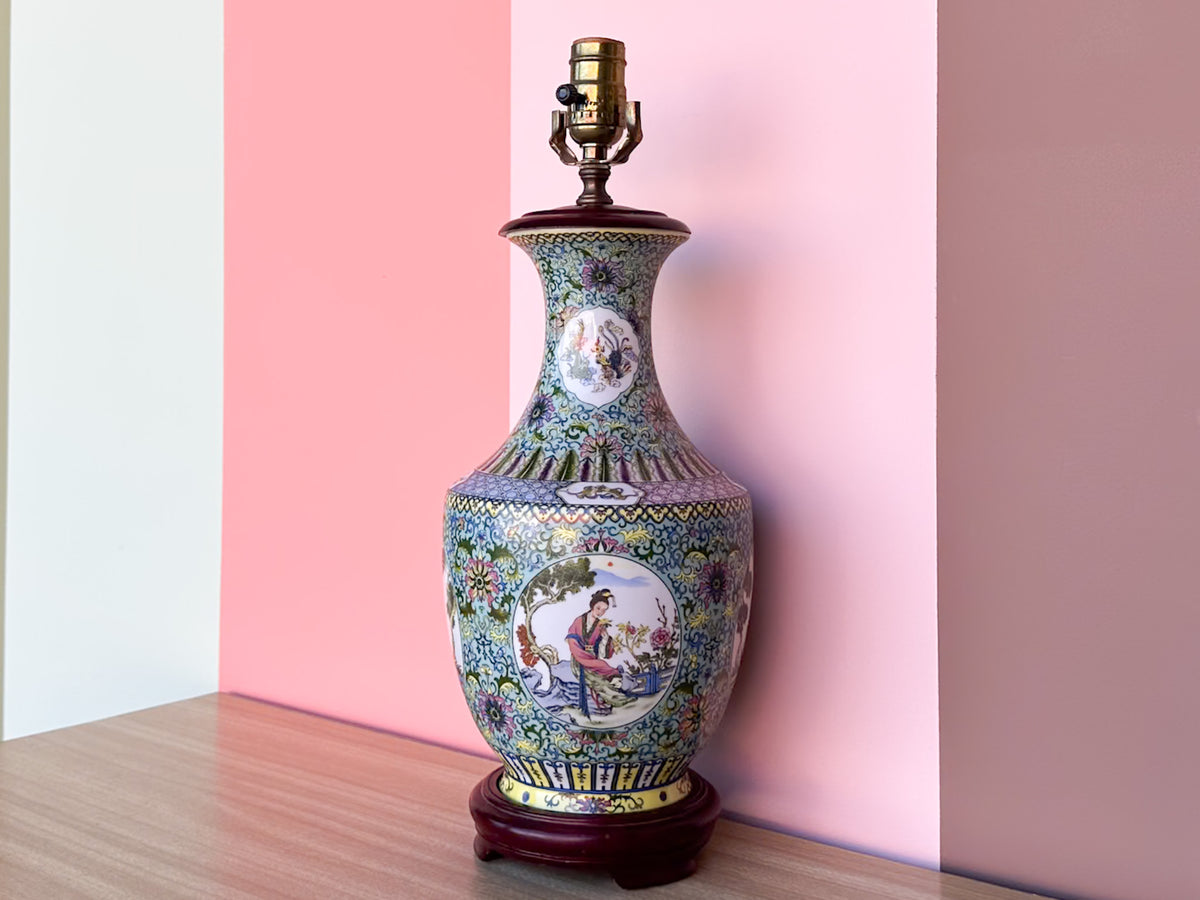 Teal and Yellow Chinoiserie Lamp