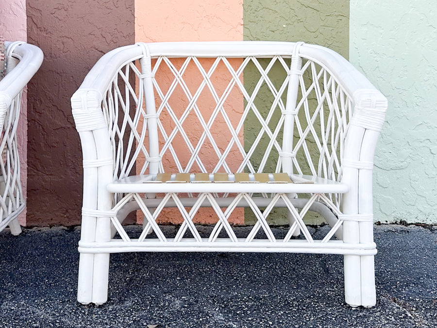 Pair of Ficks Reed Rattan Lounge Chairs