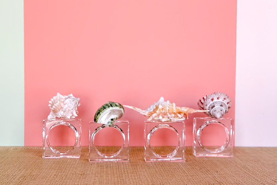 Set of Four Lucite Shell Napkin Rings