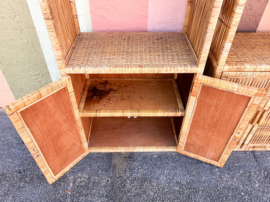 Pair of Island Style Rattan Wrapped Cabinets