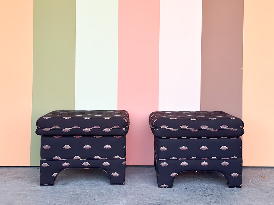 Pair of Upholstered Shell Ottomans