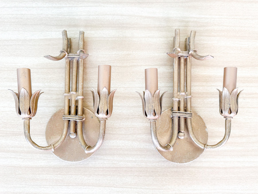 Pair of Italian Gold Faux Bamboo Wall Sconces