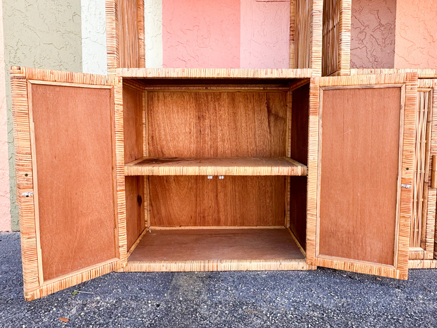 Pair of Island Style Rattan Wrapped Cabinets