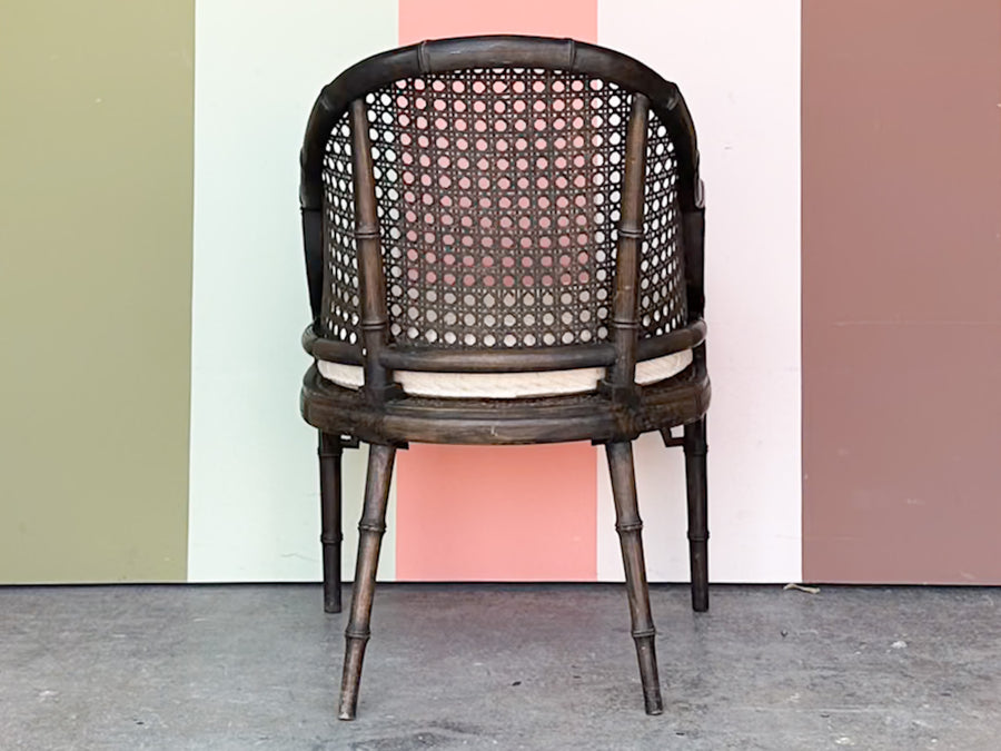 Handsome Cane and Faux Bamboo Barrel Chair