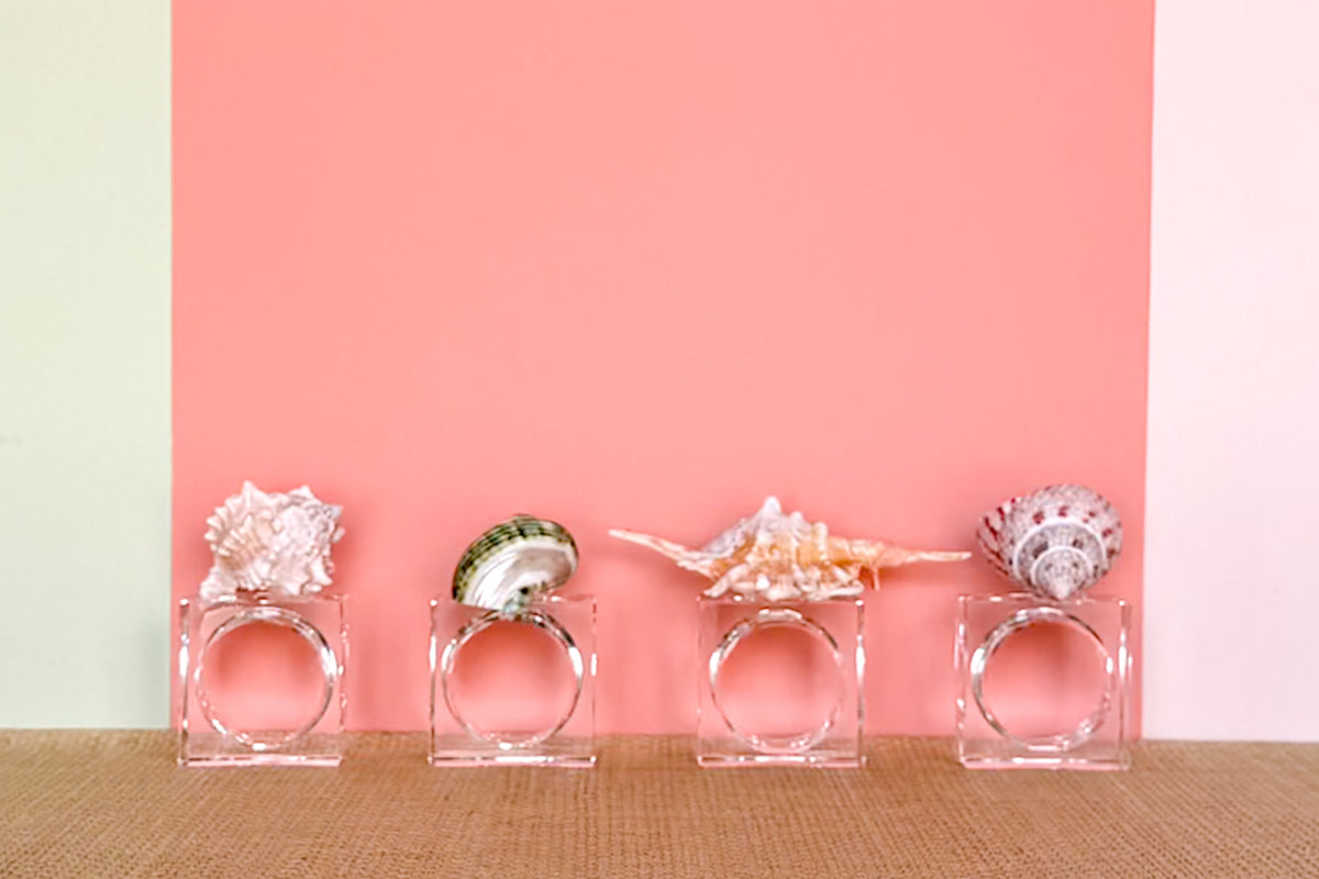 Set of Four Lucite Shell Napkin Rings