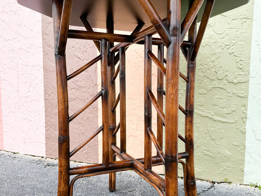 Theodore Alexander Chinoiserie Tortoiseshell Rattan Side Table