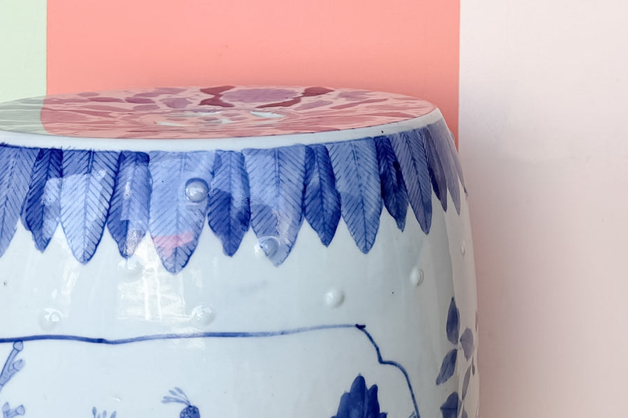 Blue and White Peacock Garden Seat