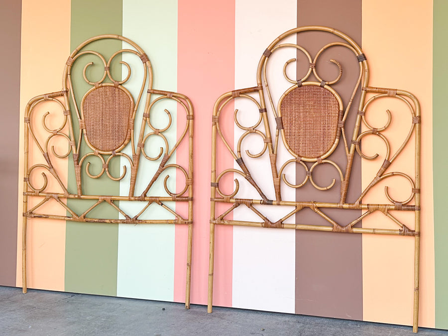 Pair of Whimsical Rattan Twin Headboards