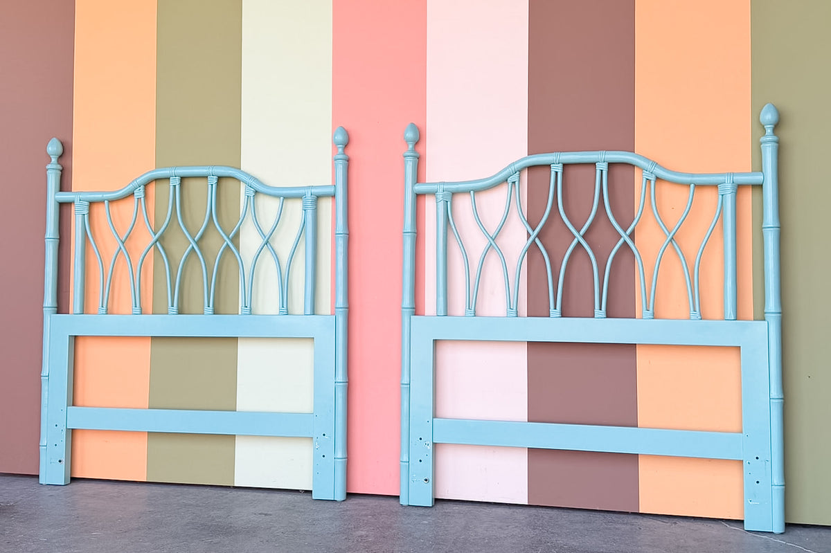 Pair of Turquoise Ficks Reed Twin Headboards