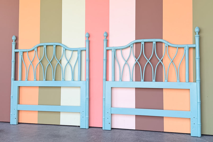 Pair of Turquoise Ficks Reed Twin Headboards