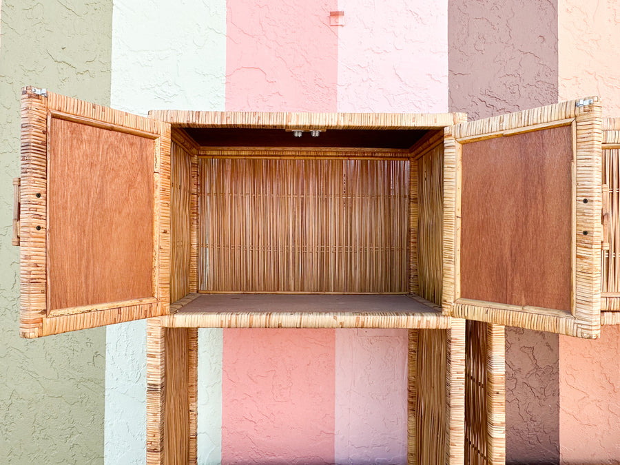 Pair of Island Style Rattan Wrapped Cabinets