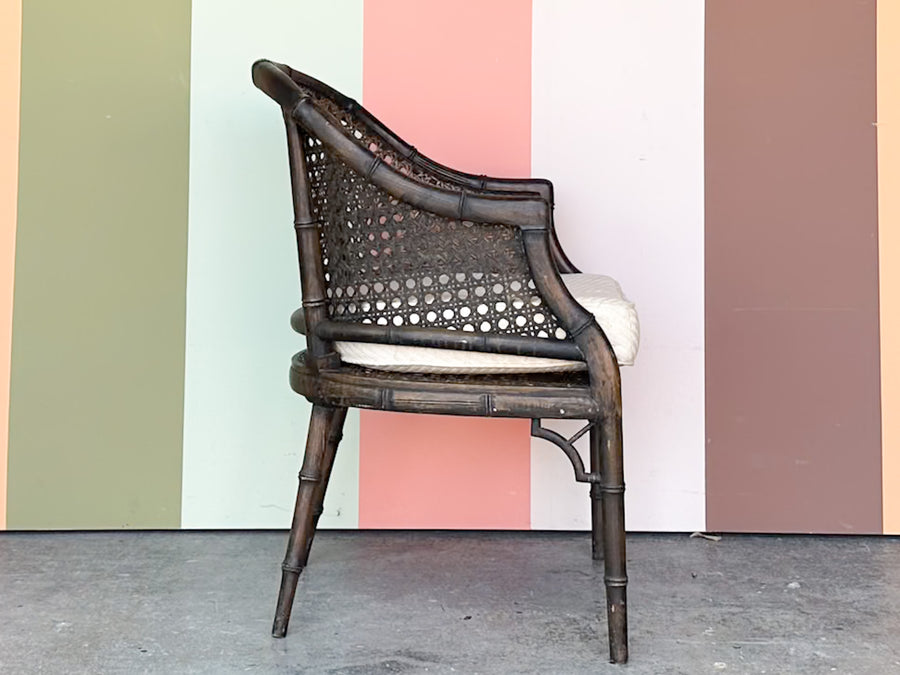 Handsome Cane and Faux Bamboo Barrel Chair