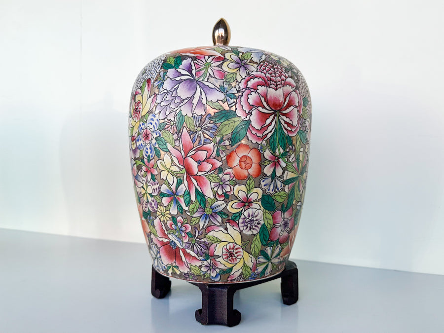 Pair of Colorful Floral Jars