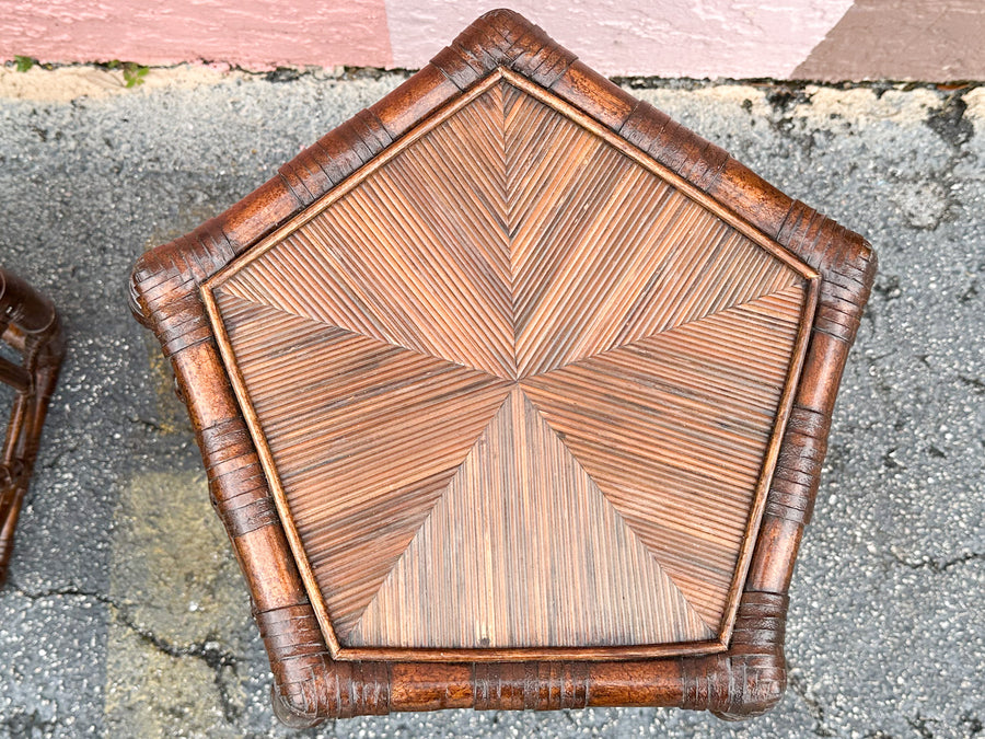 Pair of West Indies Style Rattan Side Tables