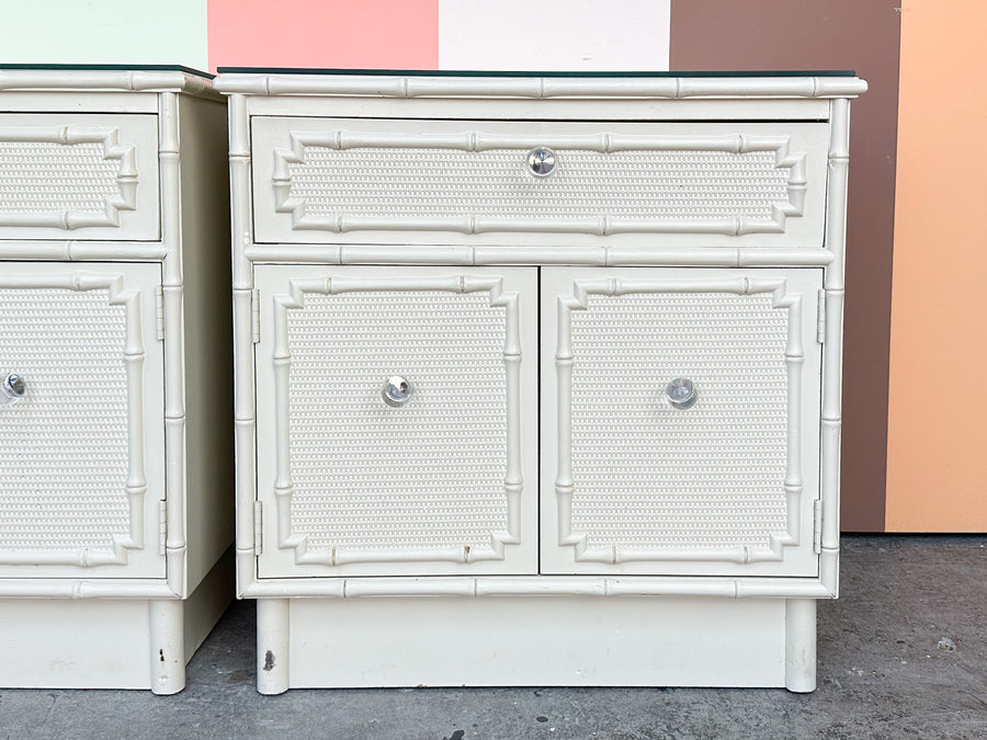 Pair of Palm Beach Style Faux Bamboo Nightstands