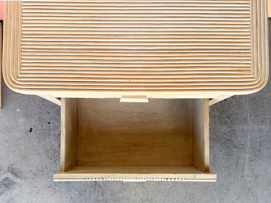 Pair of Pencil Reed Rattan Nightstands