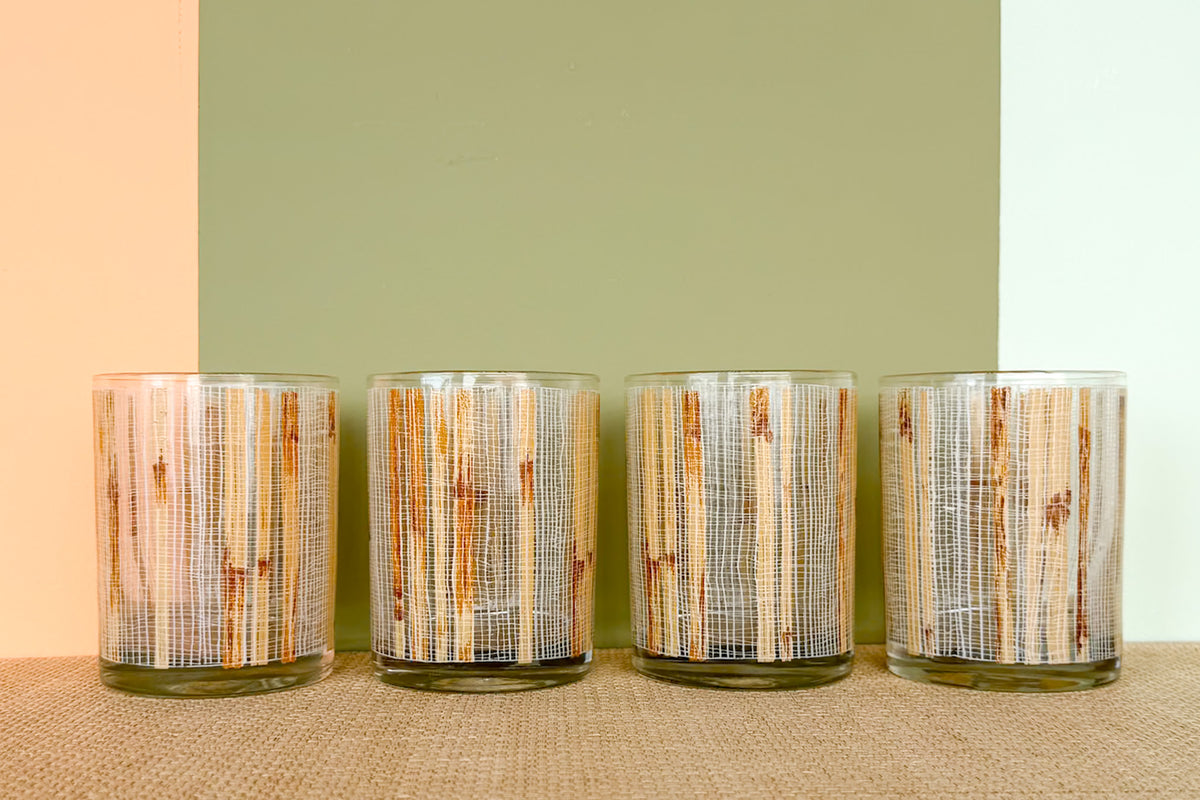 Set of Eight Etched Bamboo Glassware