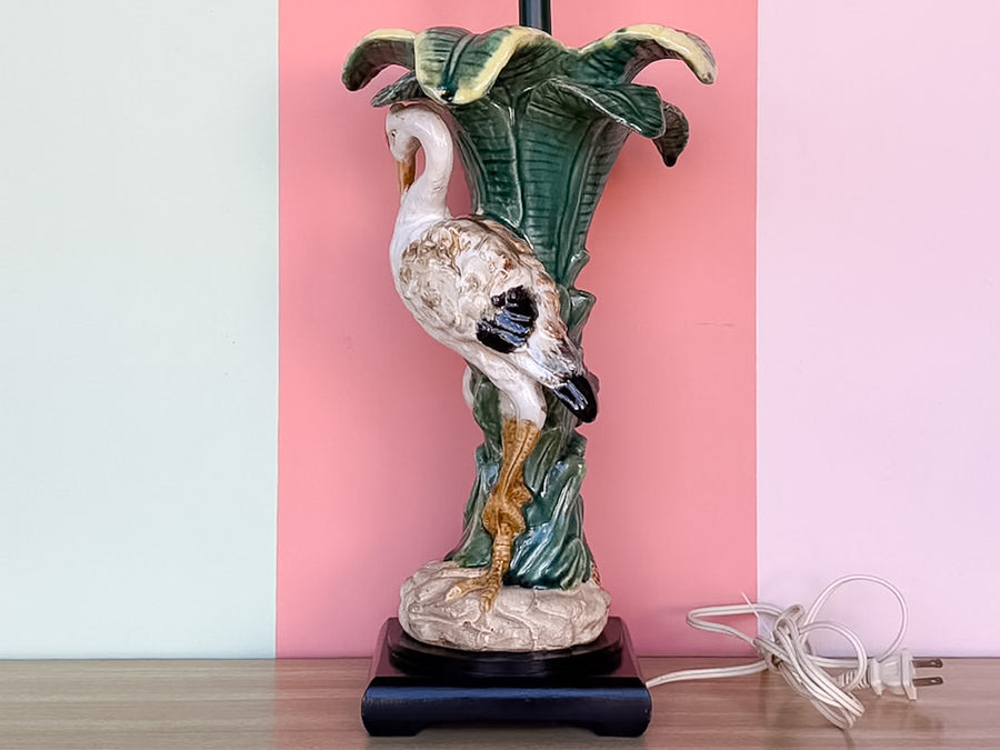 Majolica Style Heron Lamp