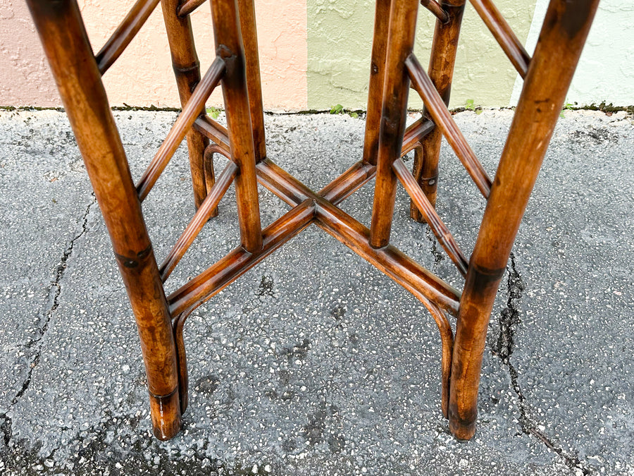 Theodore Alexander Chinoiserie Tortoiseshell Rattan Side Table