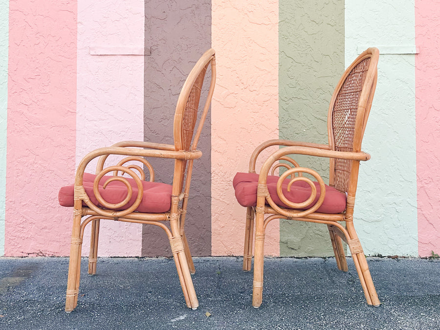 Pair of Rattan Balloon Back Chairs