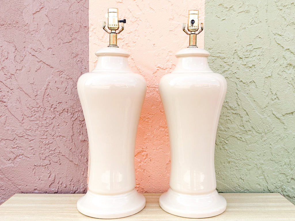 Pair of Coffee Cream Ceramic Lamps
