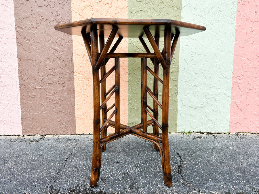 Theodore Alexander Chinoiserie Tortoiseshell Rattan Side Table