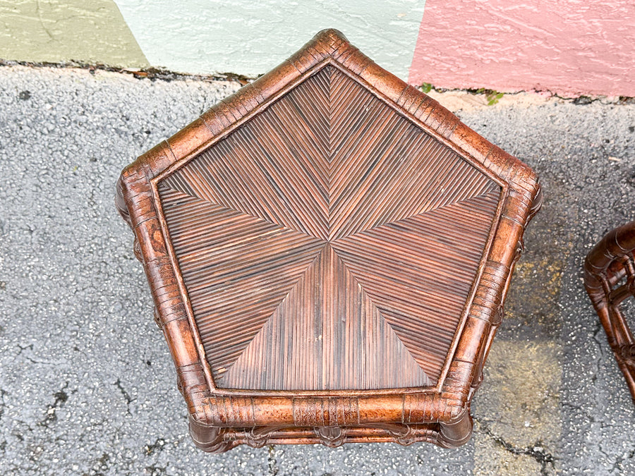 Pair of West Indies Style Rattan Side Tables