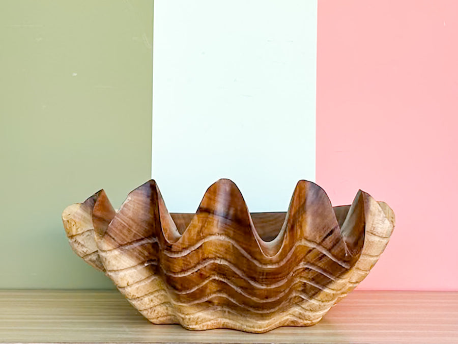 Small Hand Carved Teak Clam Shell