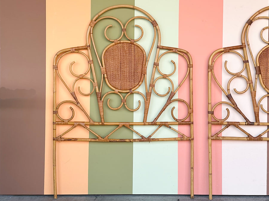 Pair of Whimsical Rattan Twin Headboards