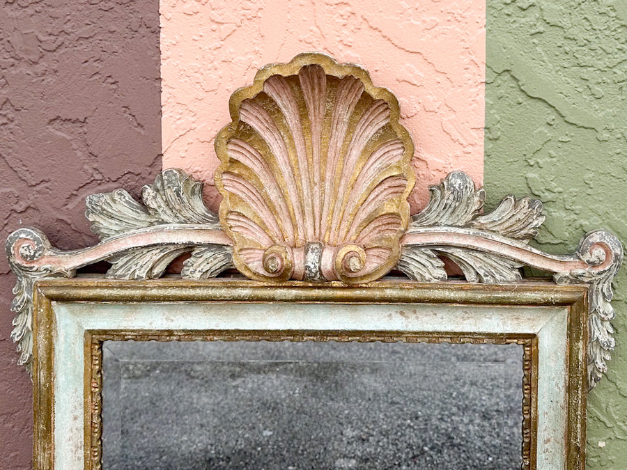 Wood Carved Shell Motif Mirror