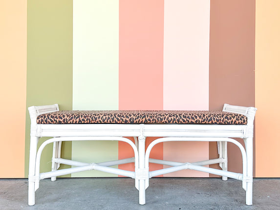 Cheetah Print Rattan Bench