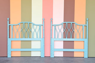 Pair of Turquoise Ficks Reed Twin Headboards