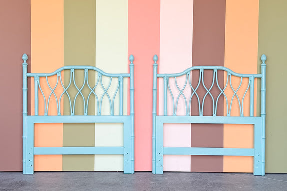 Pair of Turquoise Ficks Reed Twin Headboards
