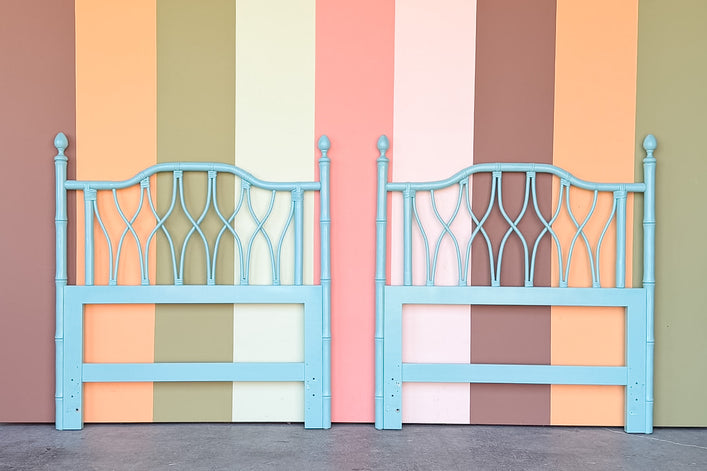 Pair of Turquoise Ficks Reed Twin Headboards