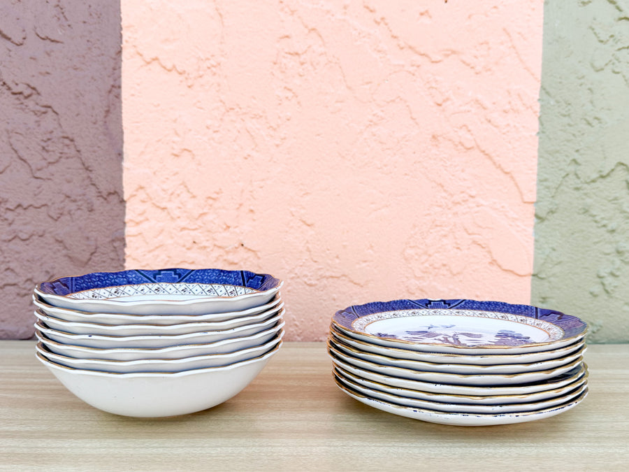 Blue and White Pagoda China Set
