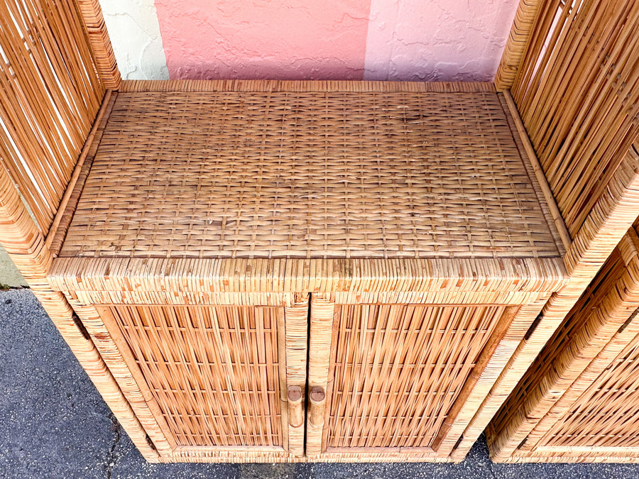 Pair of Island Style Rattan Wrapped Cabinets