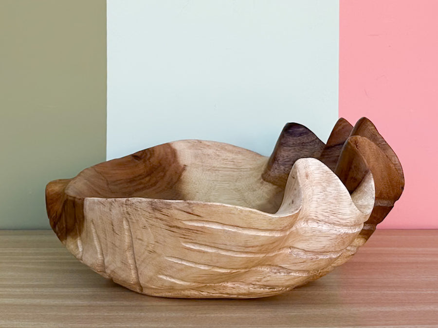 Small Hand Carved Teak Clam Shell