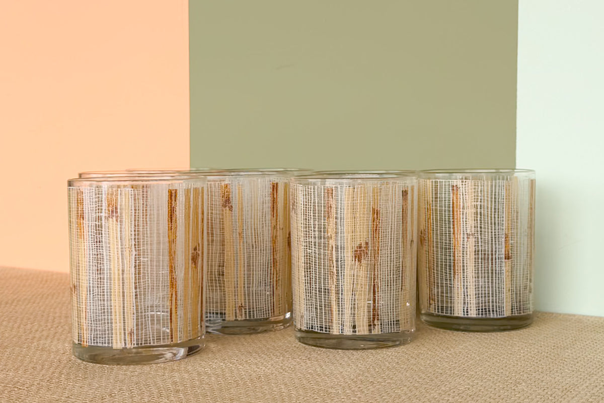 Set of Eight Etched Bamboo Glassware