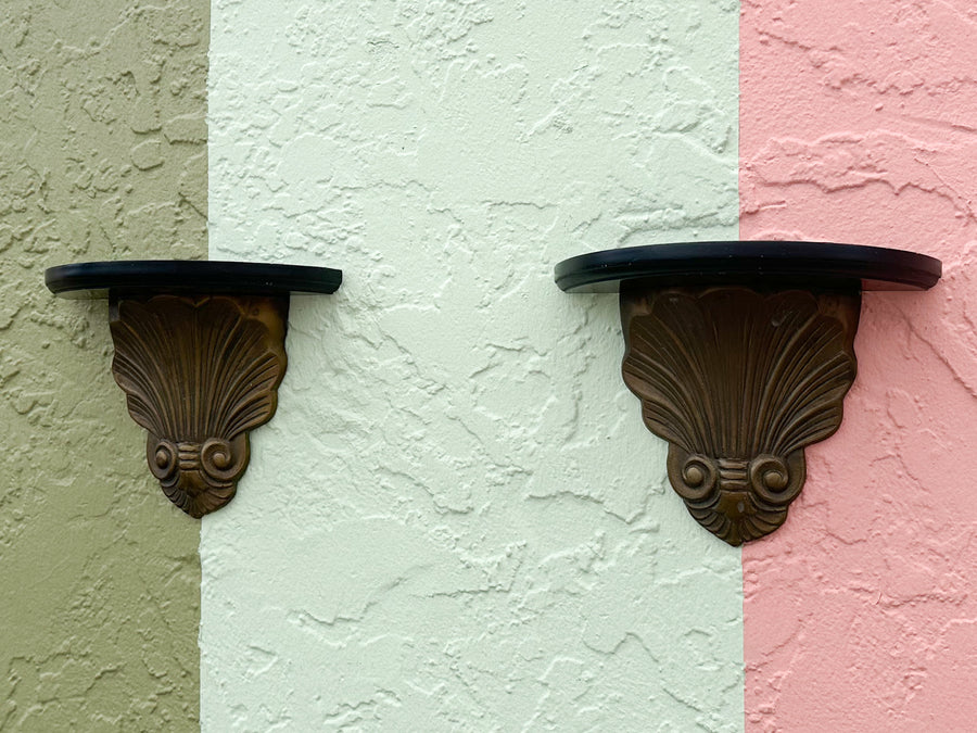 Pair of Brass Shell Wall Shelves