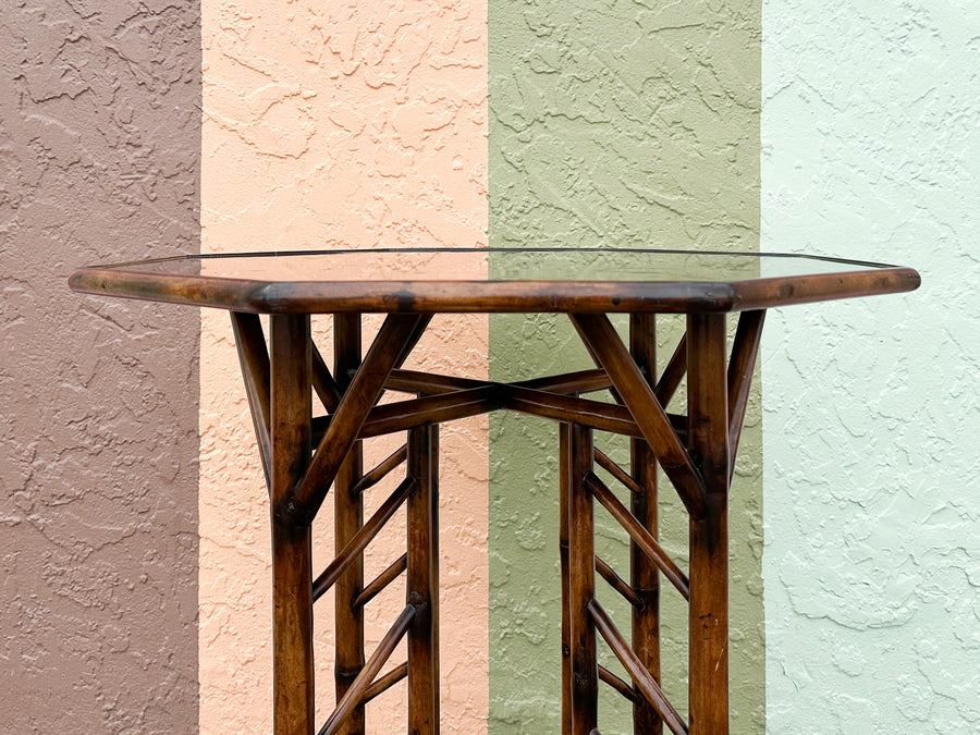 Theodore Alexander Chinoiserie Tortoiseshell Rattan Side Table