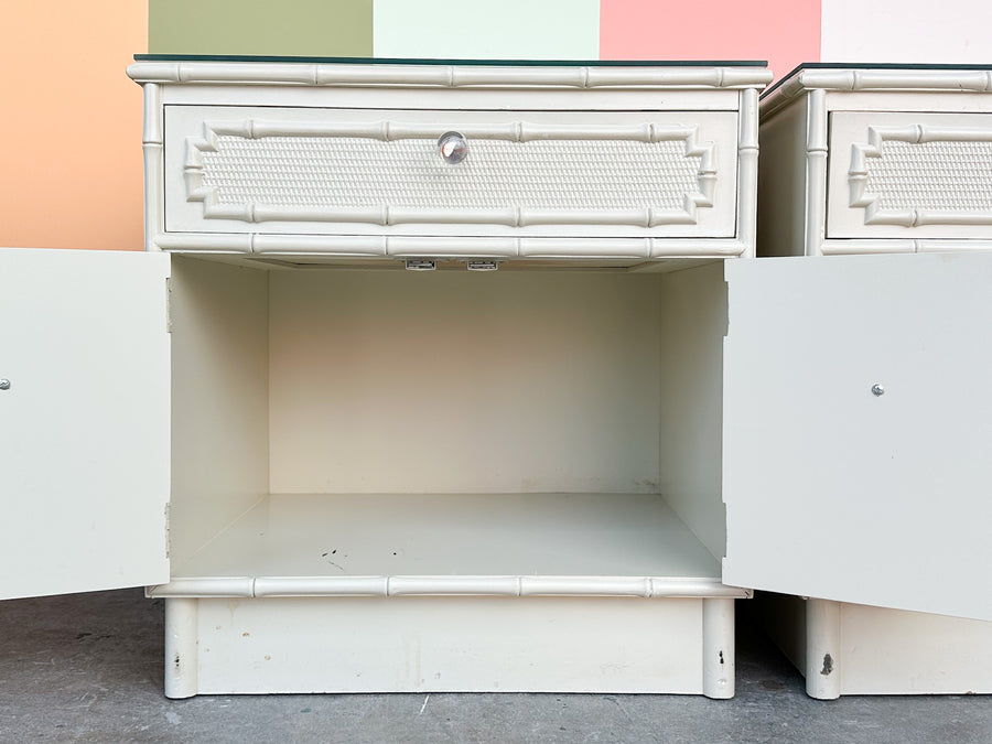 Pair of Palm Beach Style Faux Bamboo Nightstands