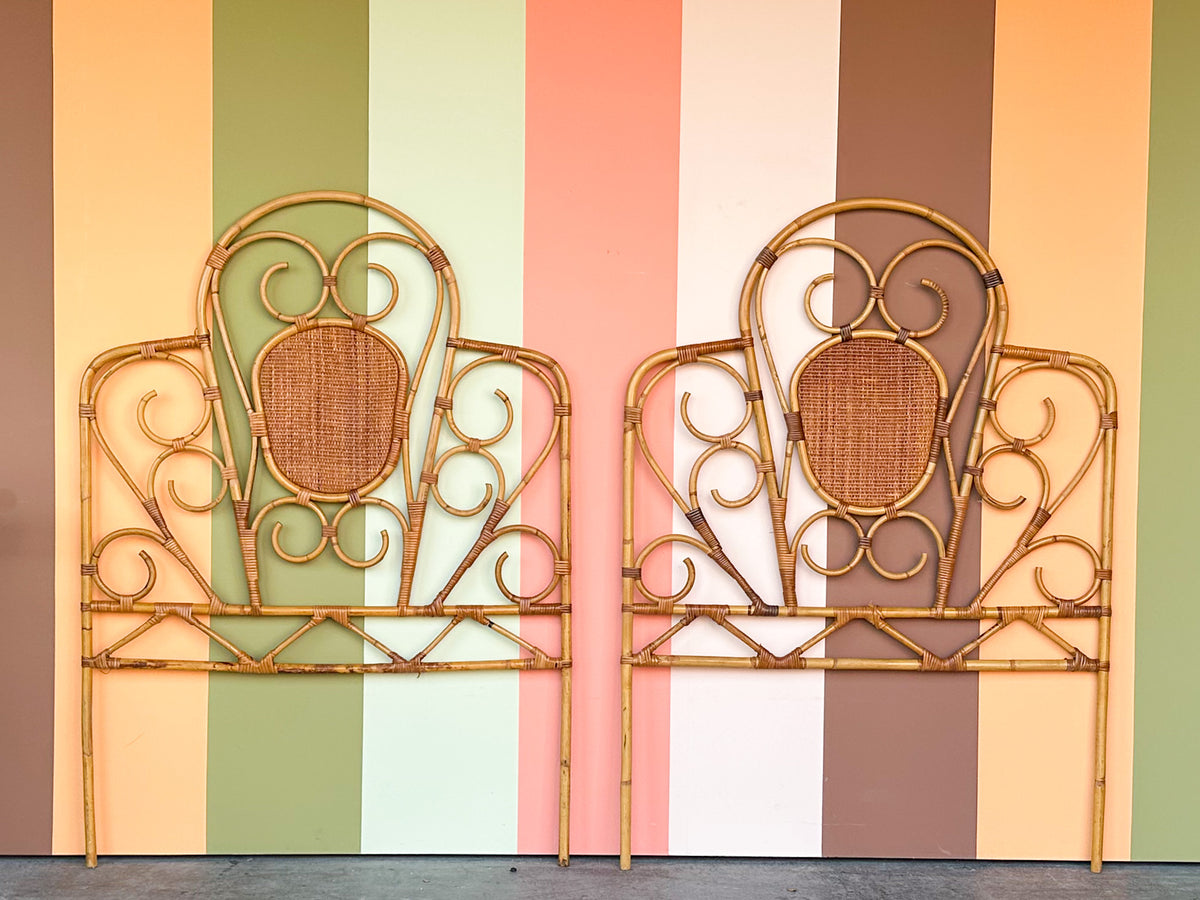 Pair of Whimsical Rattan Twin Headboards