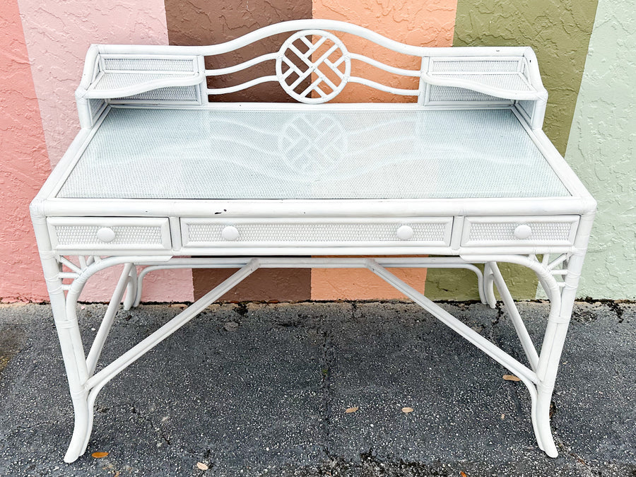 Hekman Rattan Chippendale Desk and Chair