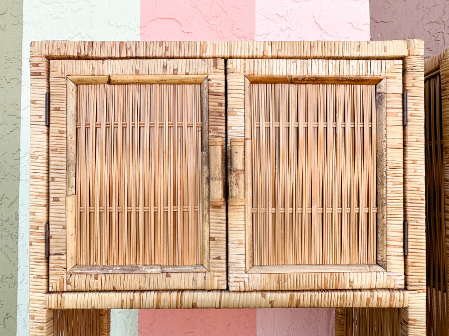 Pair of Island Style Rattan Wrapped Cabinets